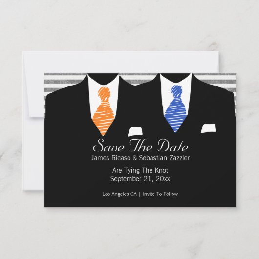 de heer Suit Blue Oranje Stropdassen Gay Save the  Save The Date (Voorkant)