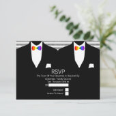 de heer Suit Rainbow Bow Stropdassen Gay Wedding R RSVP Kaartje (Staand voorkant)