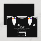 de heer Suit Rainbow Bow Stropdassen Gay Wedding R RSVP Kaartje (Voorkant / Achterkant)