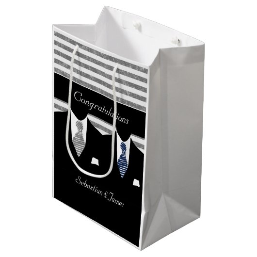 de heer Suits Wedding Personalized Blue Grey Medium Cadeauzakje (Voorkant Gekanteld)
