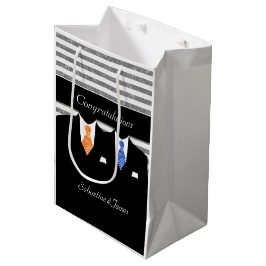 de heer Suits Wedding Personalized Blue Oranje Medium Cadeauzakje (Voorkant Gekanteld)