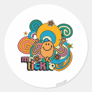 de heer Tickle   Psychedelic Swirls, Stars & Flowe Ronde Sticker