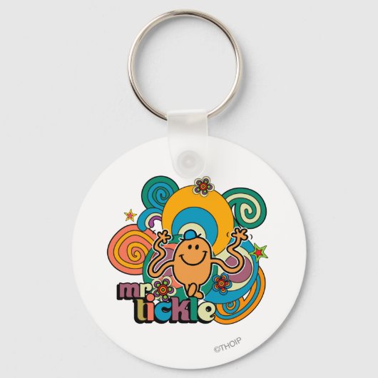 de heer Tickle | Psychedelic Swirls, Stars & Flowe Sleutelhanger (Voorkant)