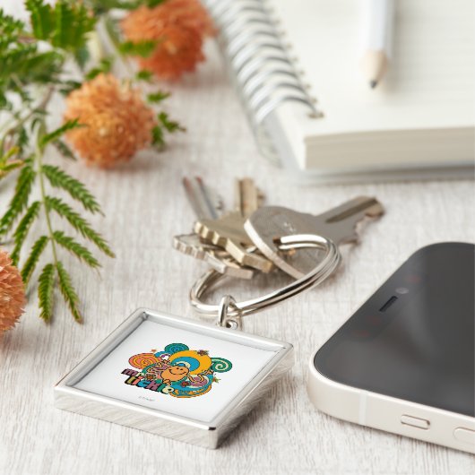 de heer Tickle | Psychedelic Swirls, Stars & Flowe Sleutelhanger (Zijkant)