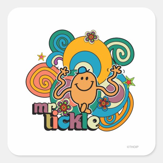 de heer Tickle | Psychedelic Swirls, Stars & Flowe Vierkante Sticker (Voorkant)