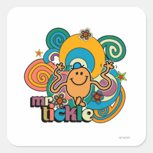 de heer Tickle   Psychedelic Swirls, Stars & Flowe Vierkante Sticker