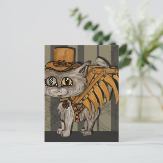de heer Tipps Steampunk Cat Fairy Briefkaart (Staand voorkant)