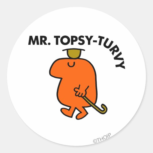 de heer Topsy-Turvy | Ondersteboven Pet & Cane Ronde Sticker (Voorkant)