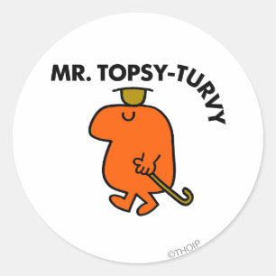 de heer Topsy-Turvy   Ondersteboven Pet & Cane Ronde Sticker