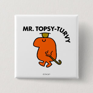 de heer Topsy-Turvy Ondersteboven Pet & Cane Vierkante Button 5,1 Cm