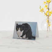 de heer Tuxedo Black and White Cat Art Note Card Kaart (Gele Bloem)