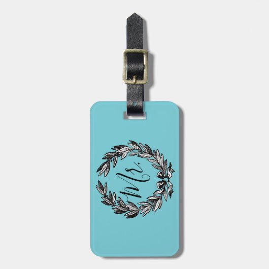 de heer Wreath Turquoise Bagagelabel (Voorkant verticaal)