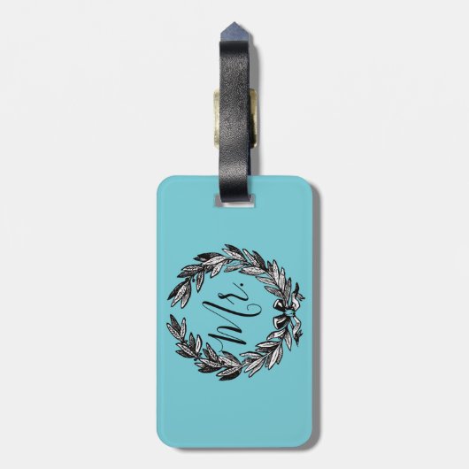 de heer Wreath Turquoise Bagagelabel (Achterkant verticaal)