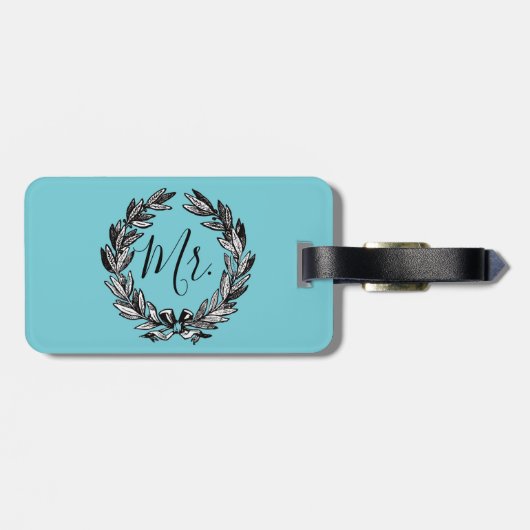de heer Wreath Turquoise Bagagelabel (Achterkant horizontaal)