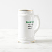 De Heer zal Bijbel Verse Groen en Wit verstrekken Bierpul (Voorkant rechts)