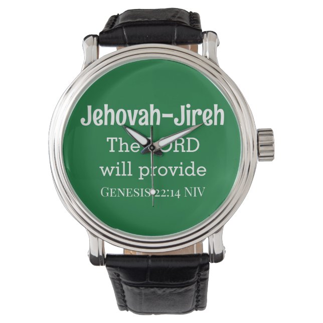 De Heer zal de Bijbel Verse Dark Green Horloge (Voorkant)