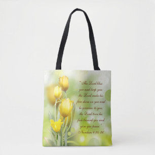 De Heer zegene u Bijbelvers Gele Tulpen Tote Bag