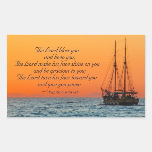 De Heer zegene u, Nummers 6:24-26, Schip bij Zee Rechthoekige Sticker (Voorkant)