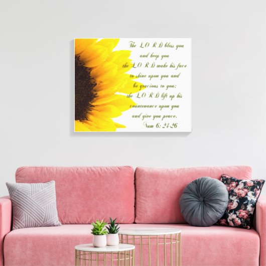 De Heer zegene u.../ Zonnebloem Canvas Afdruk (Insitu (Woonkamer))
