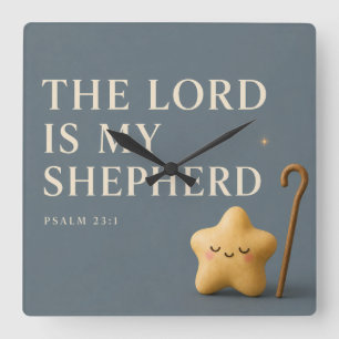 De Heere Is Mijn Herder Psalm 23:1 Blauw Grijs Vierkante Klok