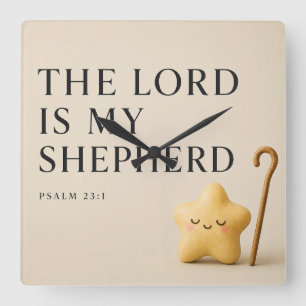 De Heere Is Mijn Herder Psalm 23:1 Crème Vierkante Klok