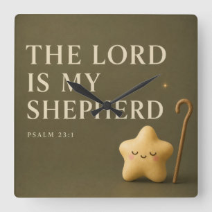 De Heere Is Mijn Herder Psalm 23:1 Olijfgroen Vierkante Klok