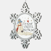 De heerlijkste tijd met een sneeuwman kerstversier tin sneeuwvlok ornament (Rechts)