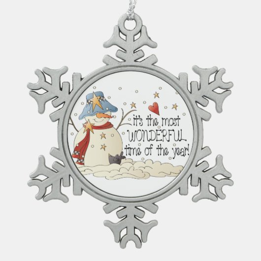 De heerlijkste tijd met een sneeuwman kerstversier tin sneeuwvlok ornament (Voorkant)