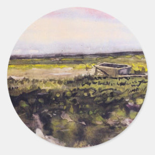 De heide met een kruiwagen door Vincent van Gogh Ronde Sticker