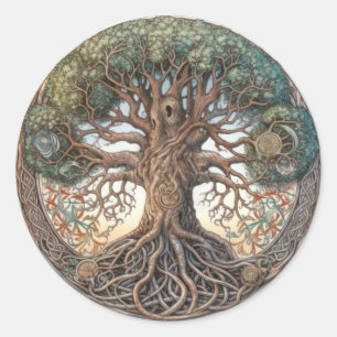De heidense boom van het leven ronde sticker