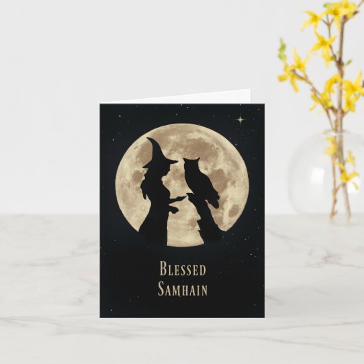 De heidense Keltische Heks en Uil Samhain van Kaart (Gele Bloem)