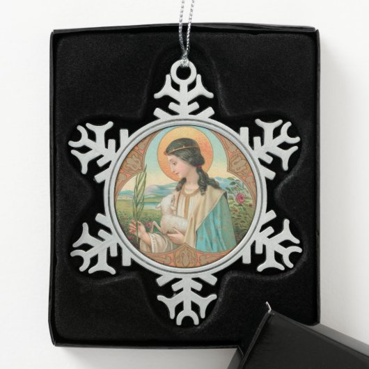 De heilige Agnes van Rome (BK 006) Tin Sneeuwvlok Ornament (Kistje)