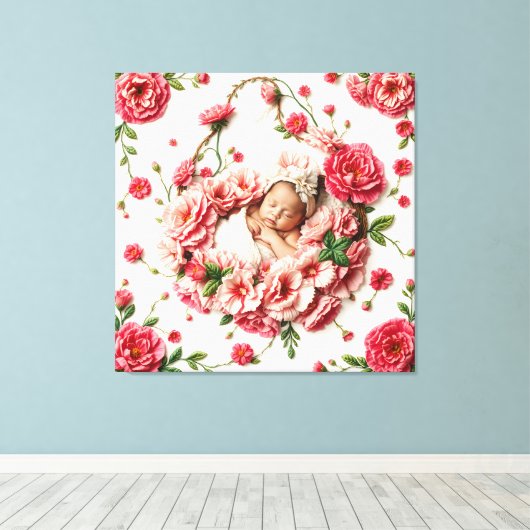De heilige bloei van januari - Baby Girl Portrait Canvas Afdruk (Insitu (Houten vloer))
