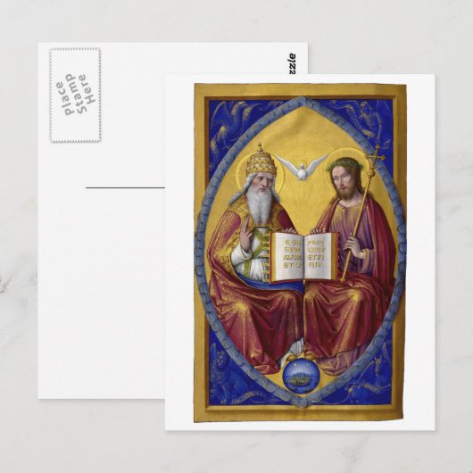 De Heilige Drievuldigheid van Jean Bourdichon onge Briefkaart (Voorkant / Achterkant)