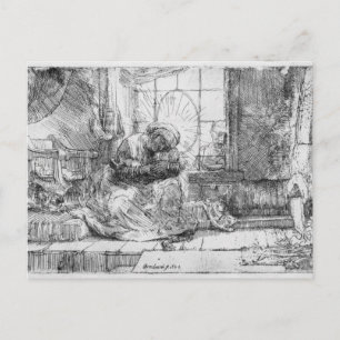 De Heilige Familie met een kat, 1654 Briefkaart
