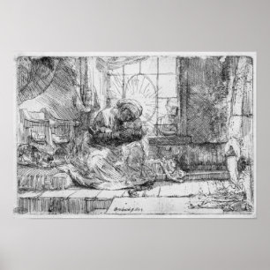 De Heilige Familie met een kat, 1654 Poster