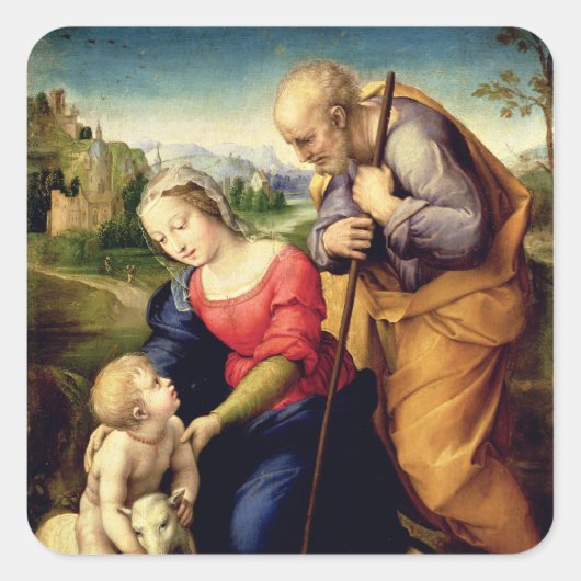 De Heilige Familie met een Lamb, 1507 Vierkante Sticker (Voorkant)
