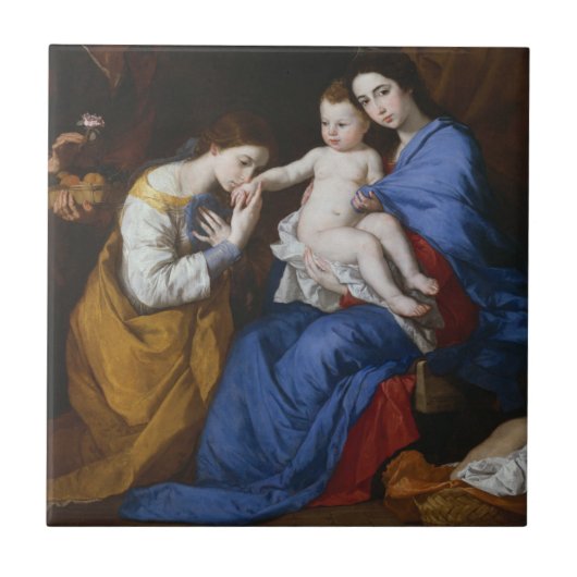 De heilige Familie met Heiligen Anne en Catherine Tegeltje (Voorkant)
