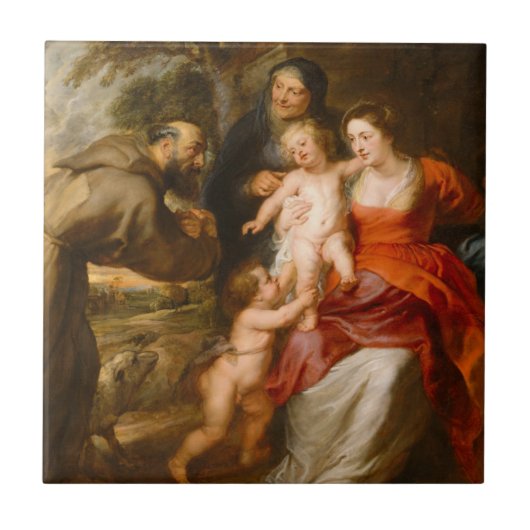 De Heilige Familie met heiligen Tegeltje (Voorkant)