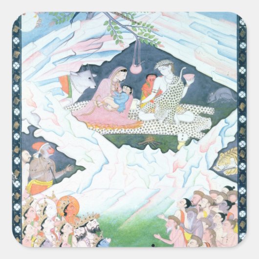 De Heilige Familie Shiva en Parvati Vierkante Sticker (Voorkant)