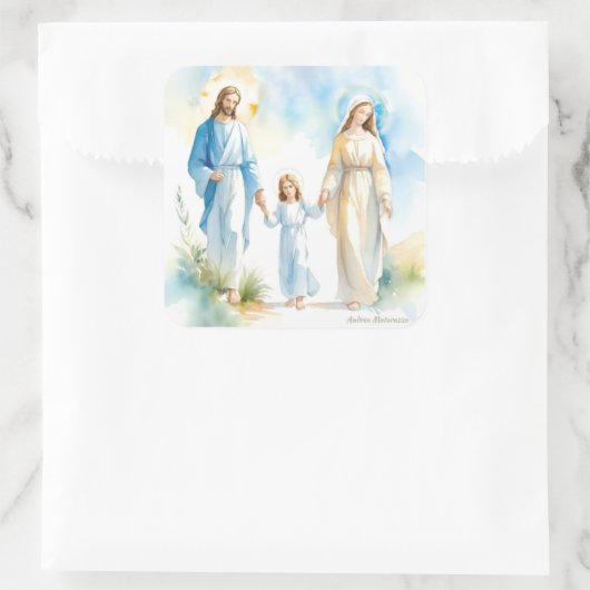 De Heilige Familie Vierkante Sticker (Tas)