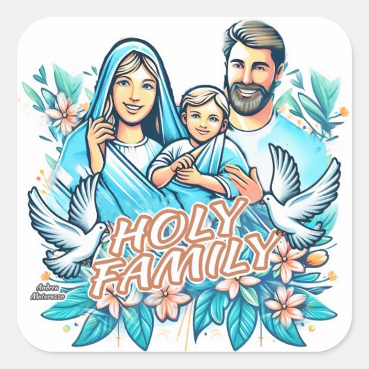 De Heilige Familie Vierkante Sticker (Voorkant)