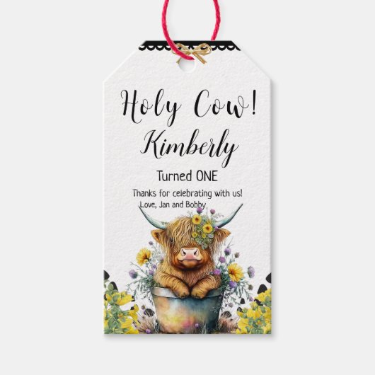 de Heilige Koe eerste geboorte Hoogland Koe, Cadeaulabel (Voorkant)