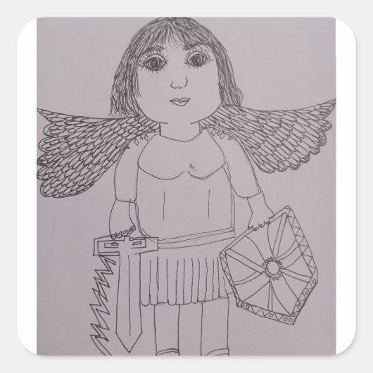 De heilige Michaël, de aartsengel, zwart en wit Vierkante Sticker (Voorkant)