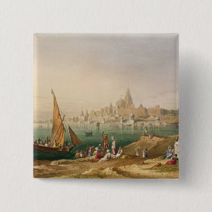 De heilige stad en de tempels van Dwarka, van Volu Vierkante Button 5,1 Cm