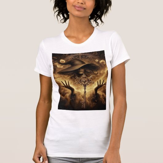 De Heks Die de Sleutel Vasthoudt T-shirt (Voorkant)