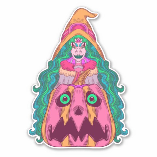 De Heks en de Pompoen Sticker (Voorkant)