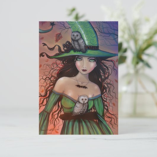 De heks en de uilen Halloween Briefkaart klein (Staand voorkant)