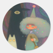 De heks en haar demonen ronde sticker (Voorkant)