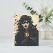 De heks en haar zwarte kat briefkaart (Staand voorkant)